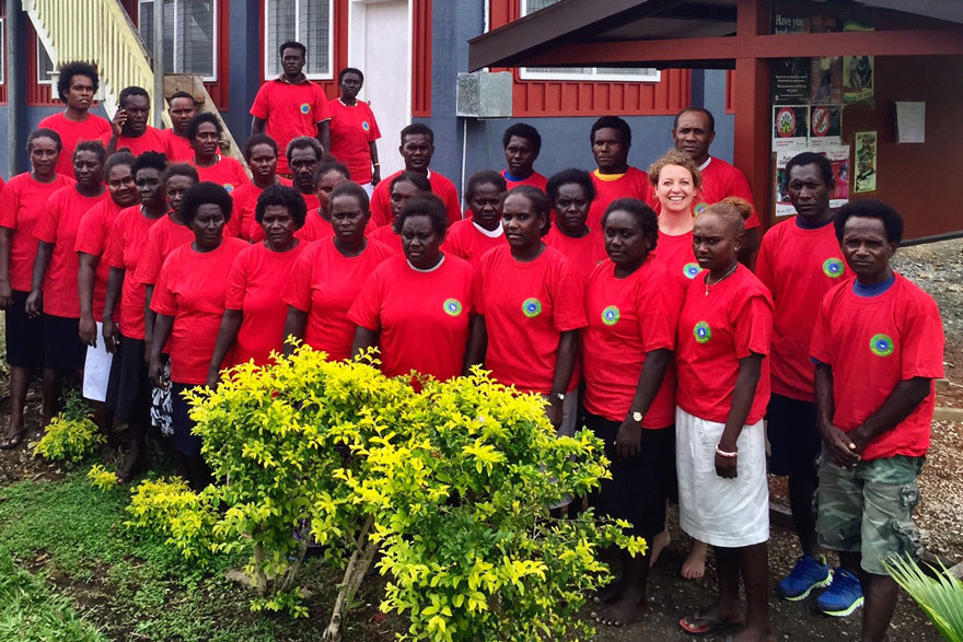 Dr Lucia Romani with the community engagement team in Choiseul, Solomon Islands