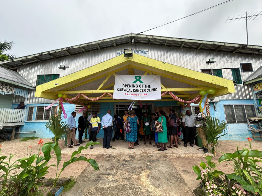 Exterior shot of cervical cancer clinic opening in Papua New Guinea